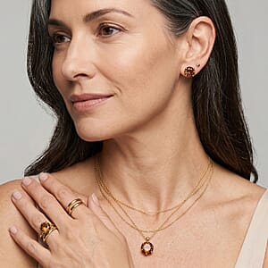 EverTrue Autumn Alexite 6.40 ctw Earrings, Ring (Size 10) and Pendant in 18K YG Plated with ION Plated YG Stainless Steel Necklace 20 Inches