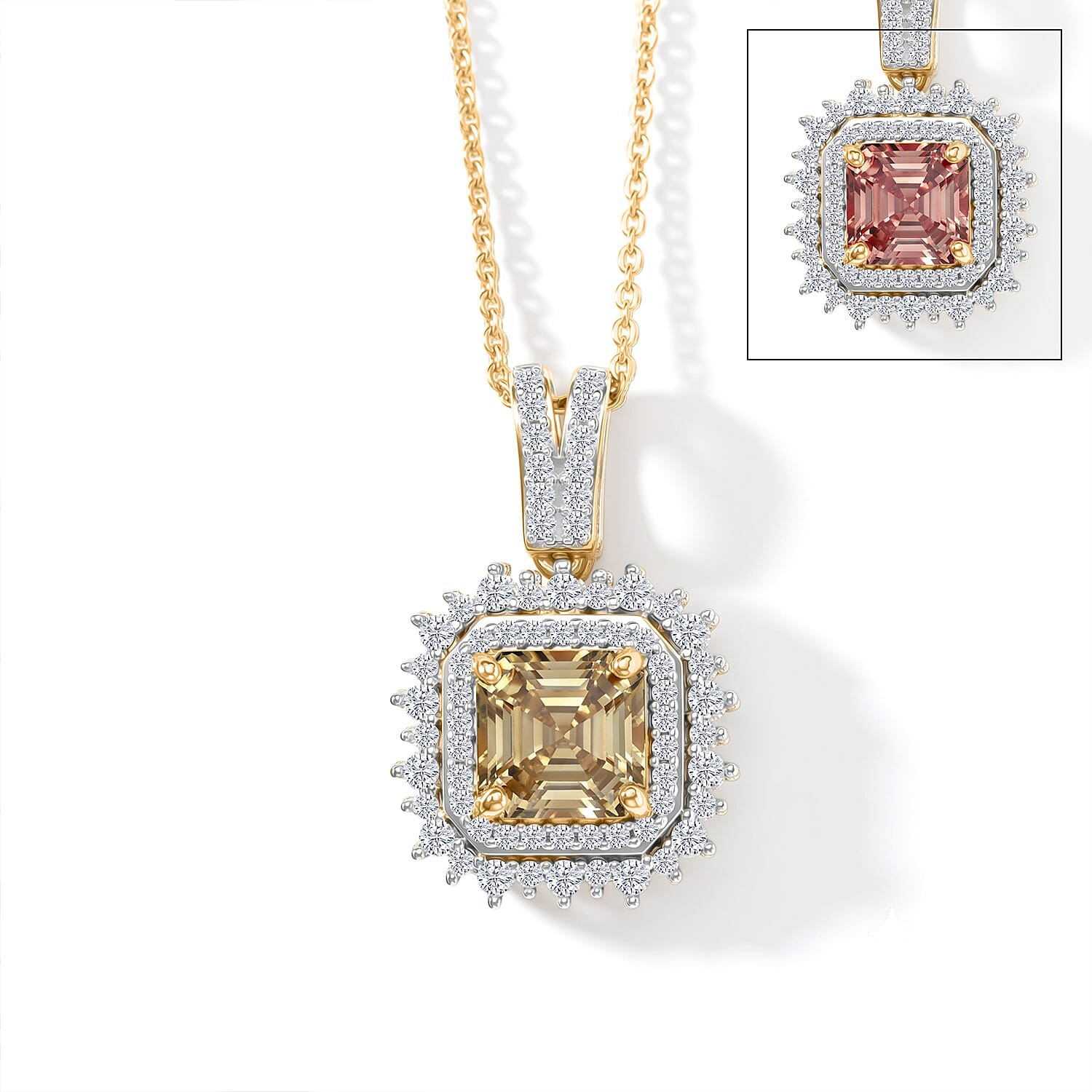 D'Joy AAA Turkizite and Moissanite 2.40 ctw Pendant Necklace in 18K Vermeil Yellow Gold Over Sterling Silver 20 Inches