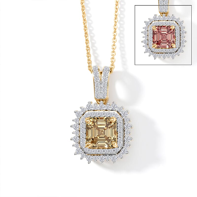 D'Joy AAA Turkizite and Moissanite 2.40 ctw Cathedral Frame Pendant Necklace in 18K Vermeil Yellow Gold Over Sterling Silver 20 Inches