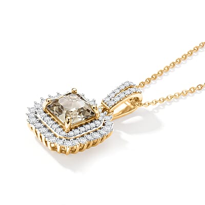 D'Joy AAA Turkizite and Moissanite 2.40 ctw Cathedral Frame Pendant Necklace in 18K Vermeil Yellow Gold Over Sterling Silver 20 Inches