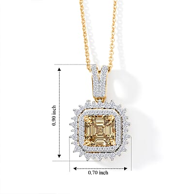 D'Joy AAA Turkizite and Moissanite 2.40 ctw Cathedral Frame Pendant Necklace in 18K Vermeil Yellow Gold Over Sterling Silver 20 Inches