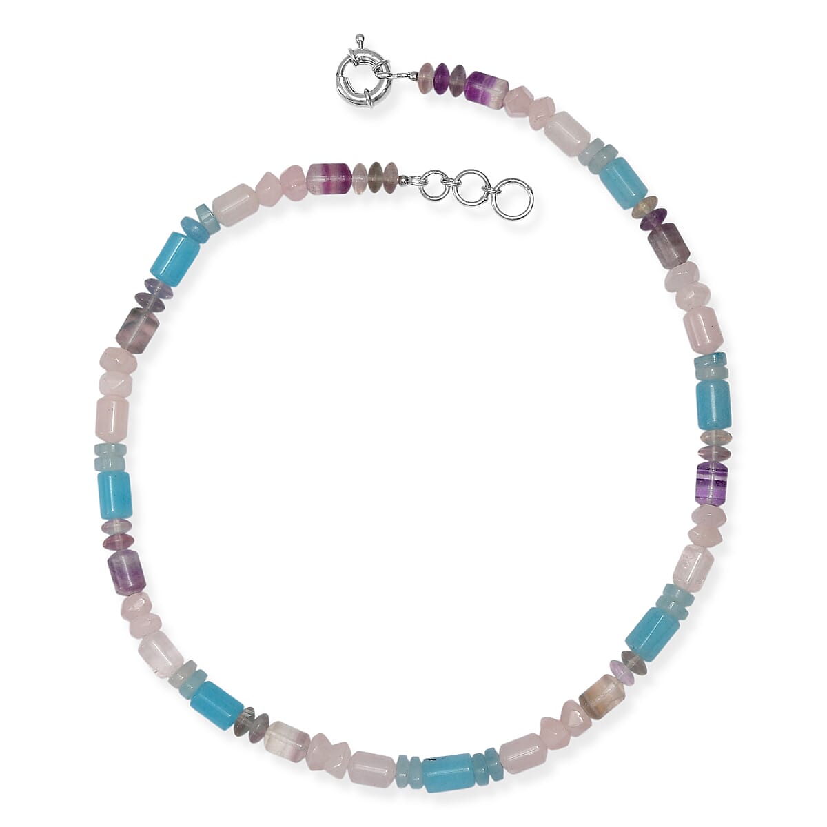 EverTrue Multi Gemstone 405.00 ctw Beaded Stretch Bracelet and Necklace 20 Inches in Platinum Bond image number 4