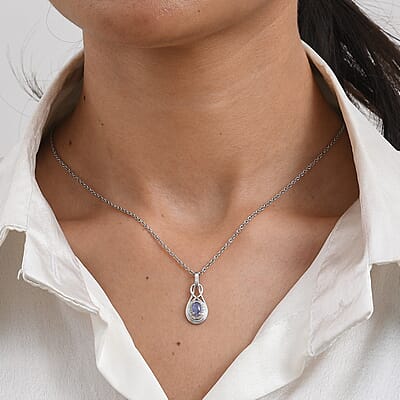 D'Joy Tanzanite and White Zircon 0.70 ctw Pendant in Rhodium Over Sterling Silver with Stainless Steel Necklace 20 Inches