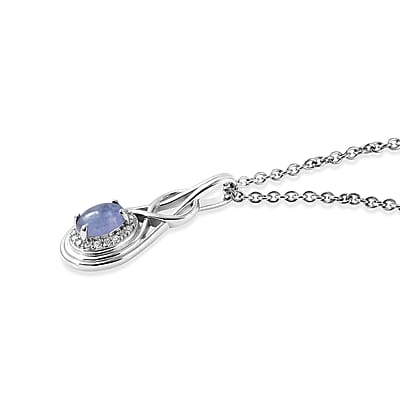D'Joy Tanzanite and White Zircon 0.70 ctw Pendant in Rhodium Over Sterling Silver with Stainless Steel Necklace 20 Inches