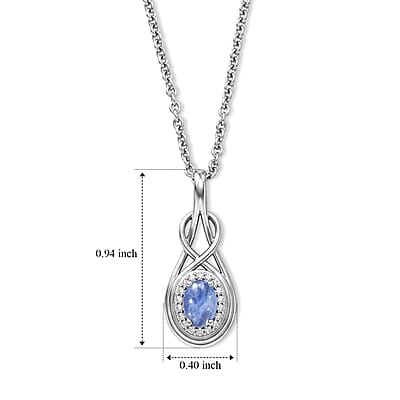 D'Joy Tanzanite and White Zircon 0.70 ctw Pendant in Rhodium Over Sterling Silver with Stainless Steel Necklace 20 Inches