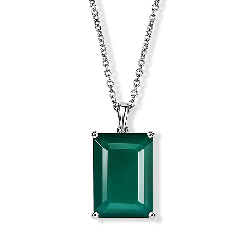 EverTrue Verde Onyx 13.00 ctw Pendant in Platinum Bond with Stainless Steel Necklace (20 Inches)