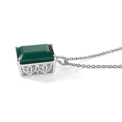 EverTrue Verde Onyx 13.00 ctw Pendant in Platinum Bond with Stainless Steel Necklace (20 Inches)