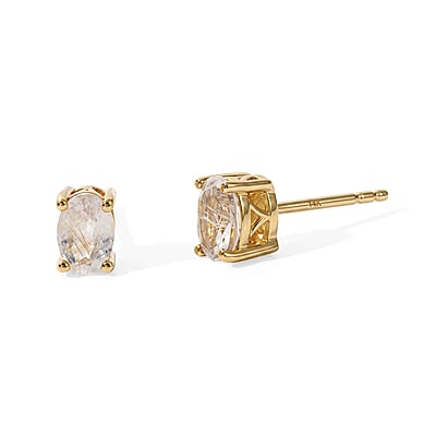 EverTrue Rainbow Moonstone 3.20 ctw Sparkling Solitaire Earrings, Ring (Size 6.0) and Pendant in 18K YG Plated with ION Plated YG Stainless Steel Necklace (20 Inches)