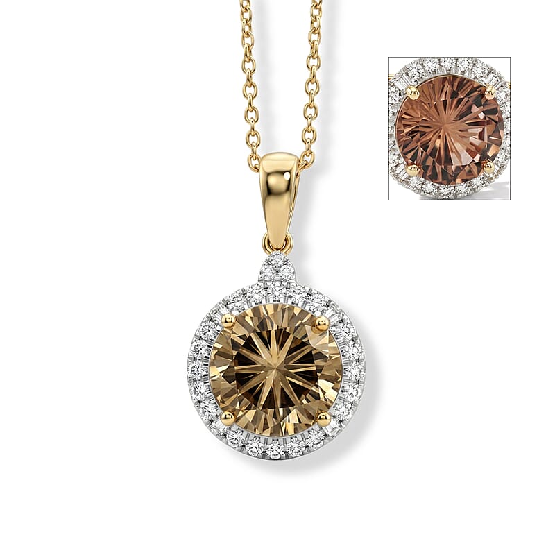 Certified & Appraised Luxoro AAA Hanabi Cut Turkizite and Diamond I2 3.40 ctw Pendant Necklace in 10K Yellow Gold 18 Inches