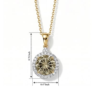 Certified & Appraised Luxoro AAA Hanabi Cut Turkizite and Diamond I2 3.40 ctw Pendant Necklace in 10K Yellow Gold 18 Inches