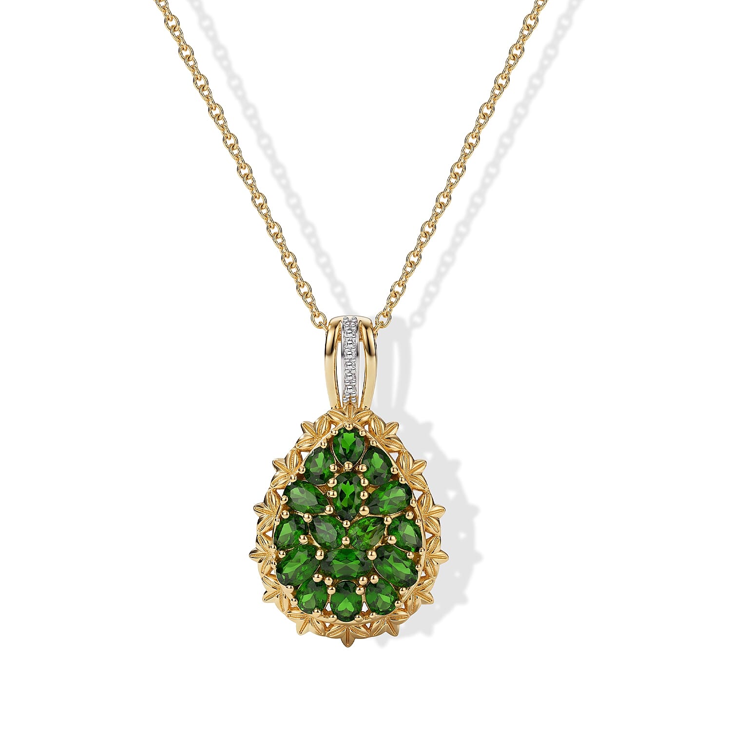 EverTrue Chrome Diopside 3.00 ctw Pendant in 18K YG Plated and Platinum Bond with Stainless Steel Necklace 20 Inches