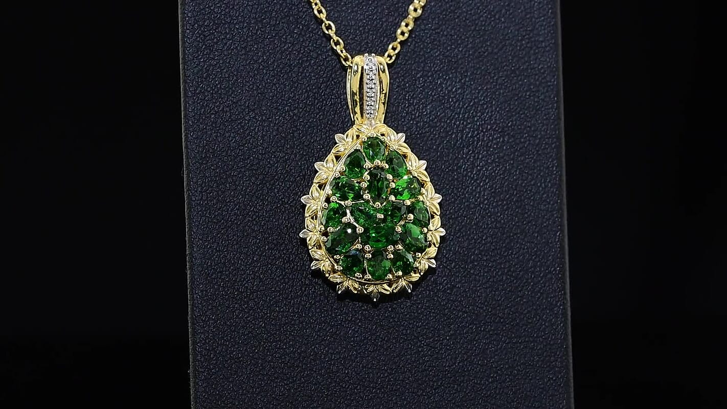 EverTrue Chrome Diopside 3.00 ctw Pendant in 18K YG Plated and Platinum Bond with Stainless Steel Necklace 20 Inches