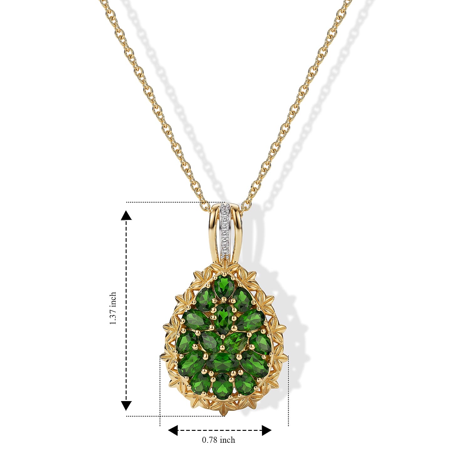EverTrue Chrome Diopside 3.00 ctw Pendant in 18K YG Plated and Platinum Bond with Stainless Steel Necklace 20 Inches