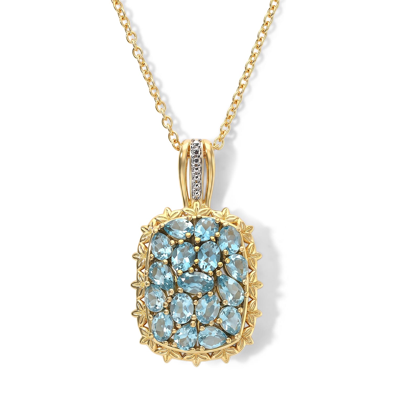 EverTrue Blue Apatite 3.30 ctw Pendant in 18K YG Plated and Platinum Bond with Stainless Steel Necklace 20 Inches