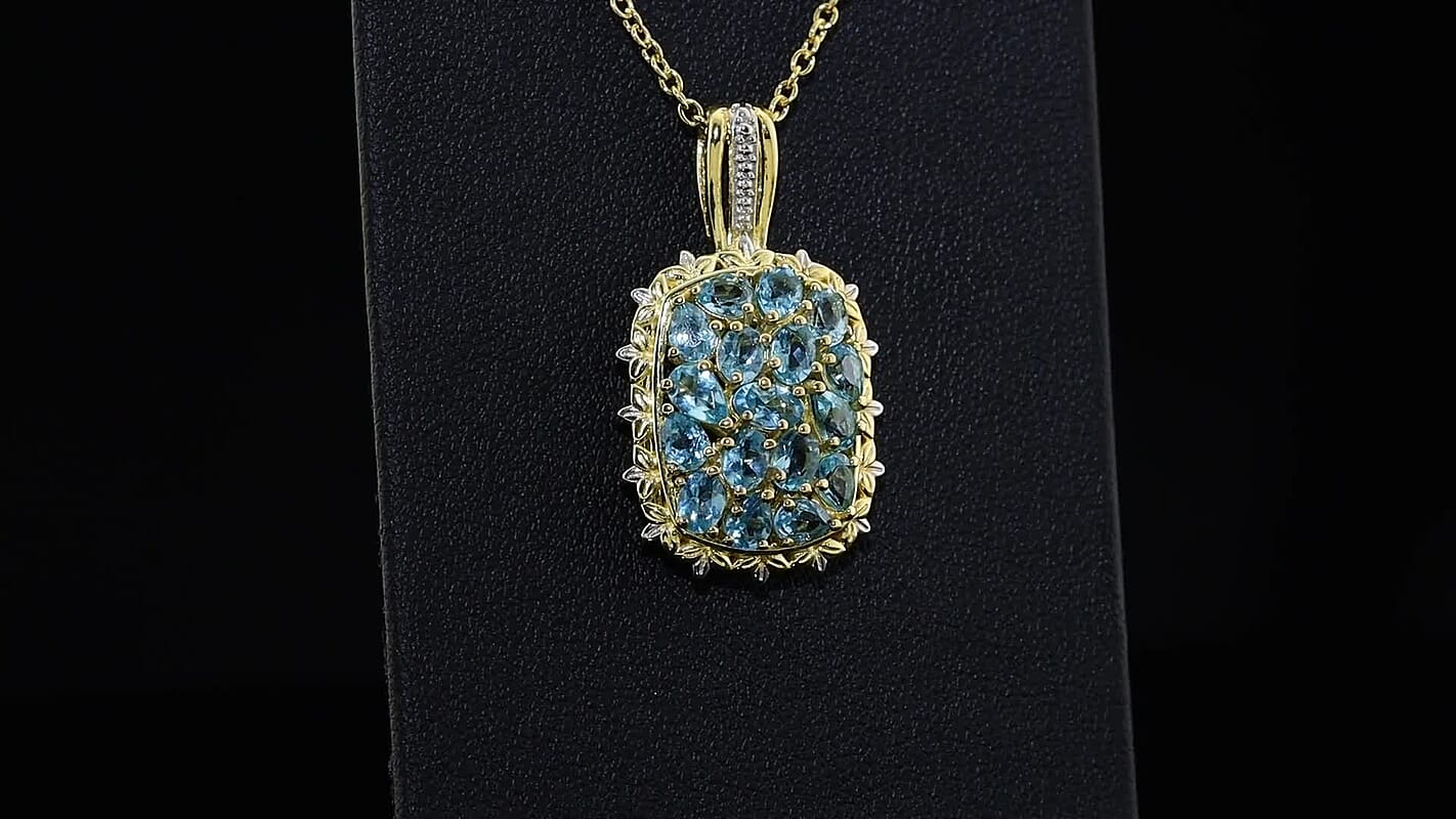 EverTrue Blue Apatite 3.30 ctw Pendant in 18K YG Plated and Platinum Bond with Stainless Steel Necklace 20 Inches