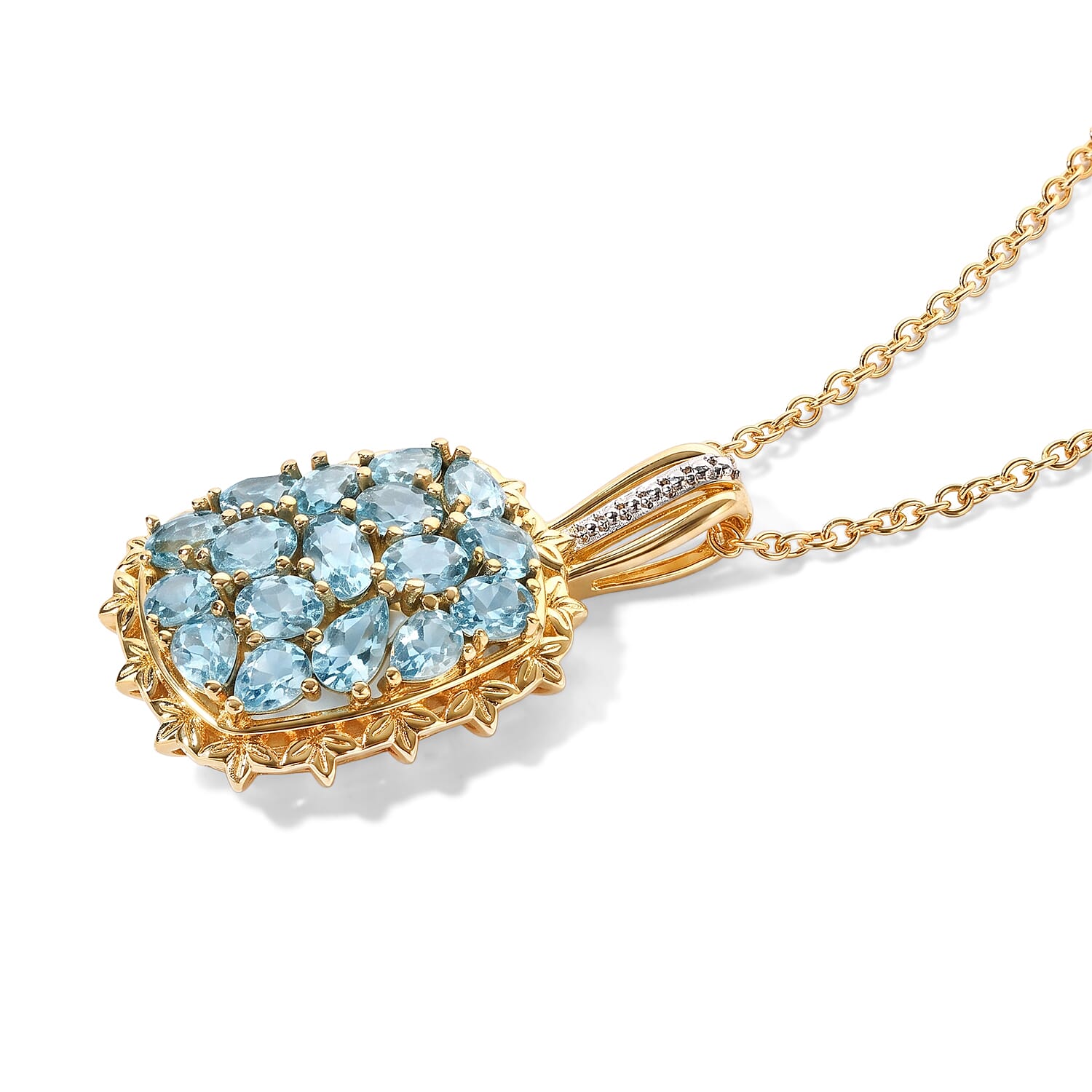 EverTrue Blue Apatite 3.30 ctw Pendant in 18K YG Plated and Platinum Bond with Stainless Steel Necklace 20 Inches