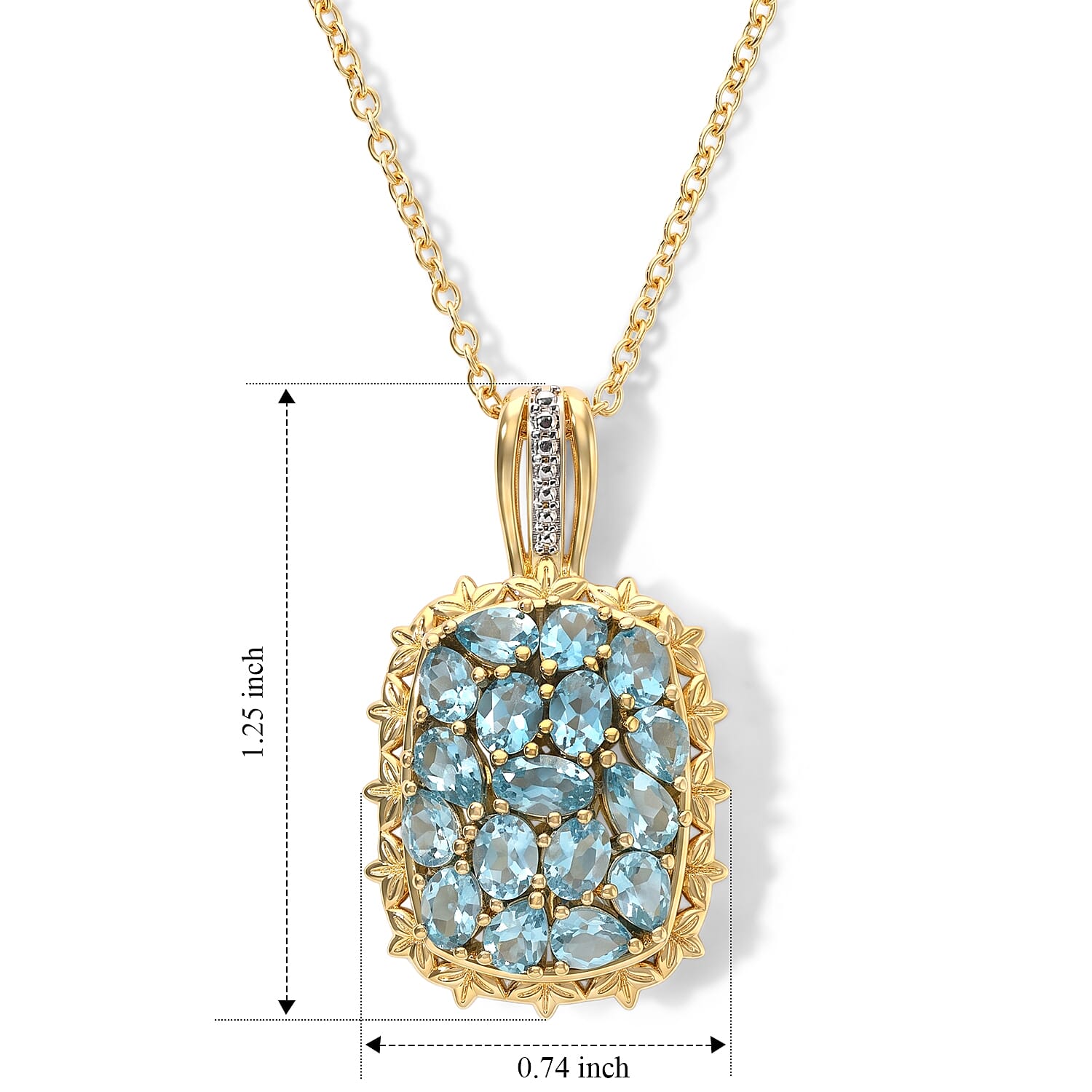 EverTrue Blue Apatite 3.30 ctw Pendant in 18K YG Plated and Platinum Bond with Stainless Steel Necklace 20 Inches