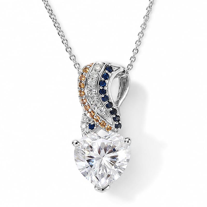 D'Joy Moissanite and Multi Gemstone 3.90 ctw Pendant Necklace in Rhodium Over Sterling Silver 20 Inches