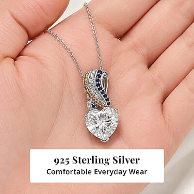 D'Joy Moissanite and Multi Gemstone 3.90 ctw Pendant Necklace in Rhodium Over Sterling Silver 20 Inches