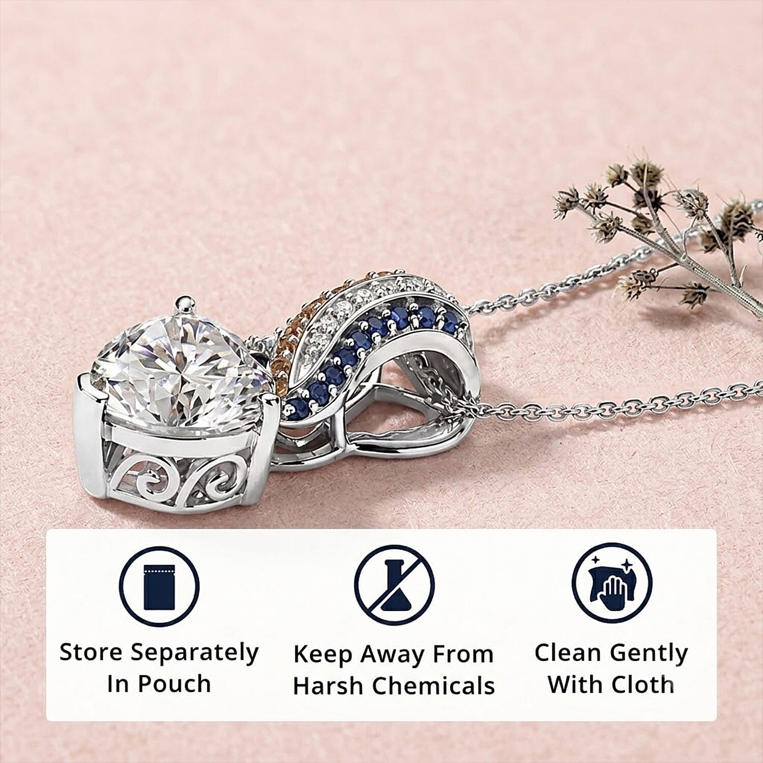 D'Joy Moissanite and Multi Gemstone 3.90 ctw Pendant Necklace in Rhodium Over Sterling Silver 20 Inches