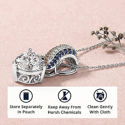 D'Joy Moissanite and Multi Gemstone 3.90 ctw Pendant Necklace in Rhodium Over Sterling Silver 20 Inches