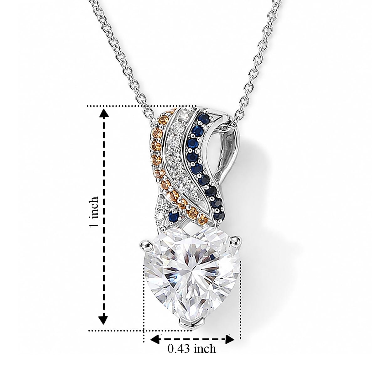 D'Joy Moissanite and Multi Gemstone 3.90 ctw Pendant Necklace in Rhodium Over Sterling Silver 20 Inches