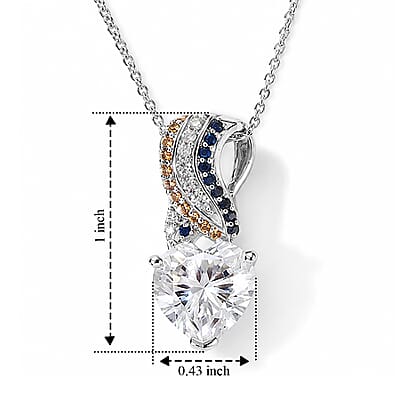 D'Joy Moissanite and Multi Gemstone 3.90 ctw Pendant Necklace in Rhodium Over Sterling Silver 20 Inches