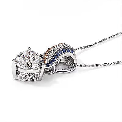 D'Joy Moissanite and Multi Gemstone 3.90 ctw Pendant Necklace in Rhodium Over Sterling Silver 20 Inches