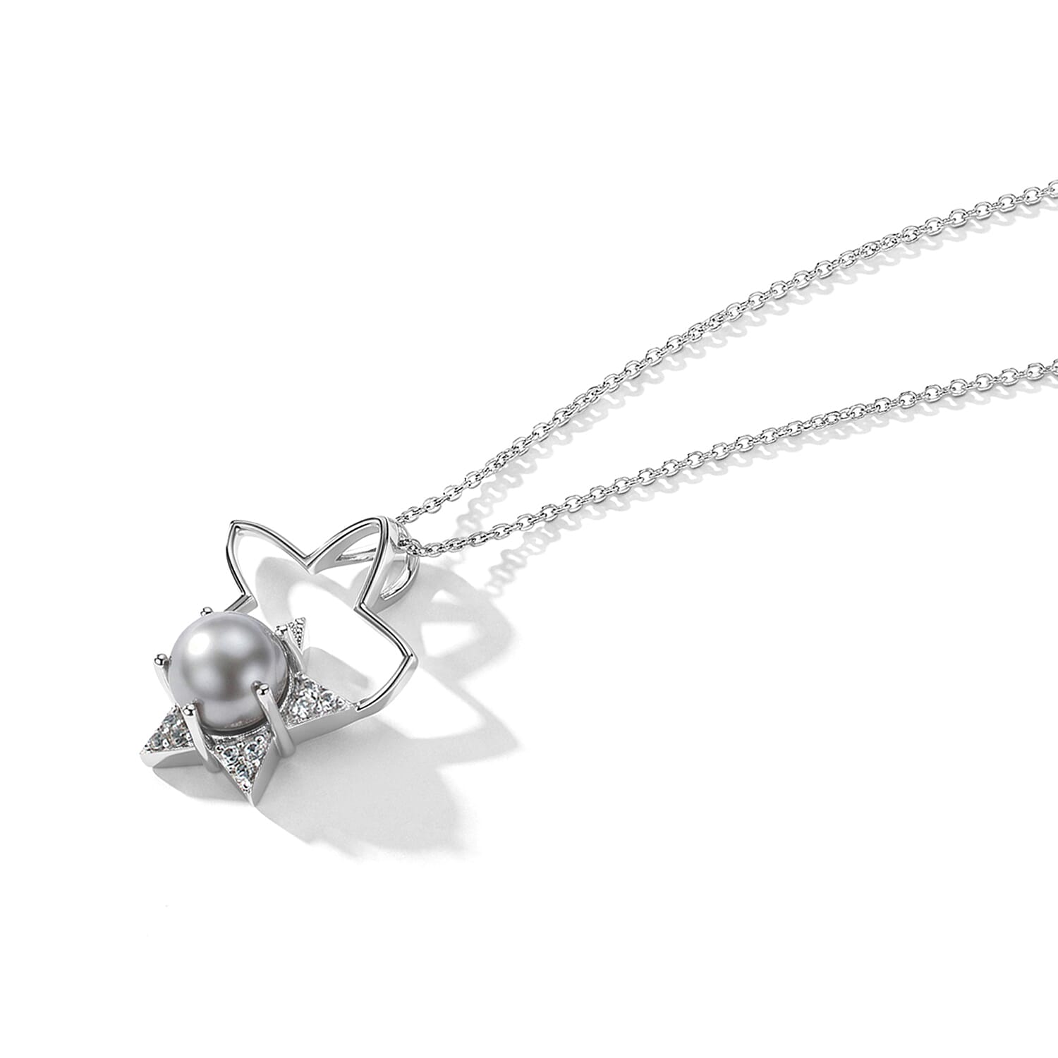 D'Joy Sri Lankan Titanium Moonstone and White Zircon 1.80 ctw Pendant Necklace in Rhodium Over Sterling Silver 20 Inches