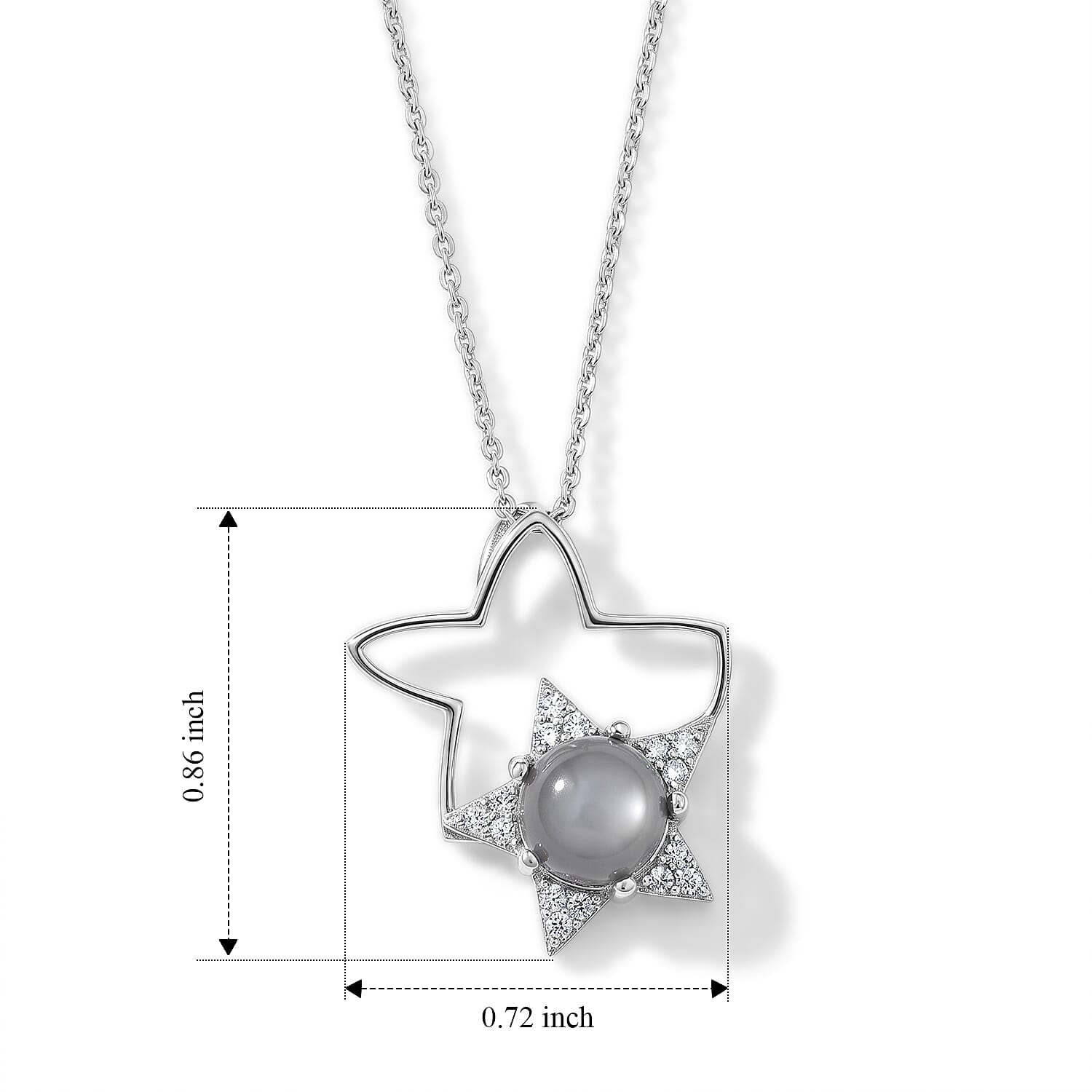 D'Joy Sri Lankan Titanium Moonstone and White Zircon 1.80 ctw Pendant Necklace in Rhodium Over Sterling Silver 20 Inches