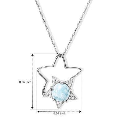 D'Joy Larimar and White Zircon 1.35 ctw Pendant Necklace in Rhodium Over Sterling Silver 20 Inches