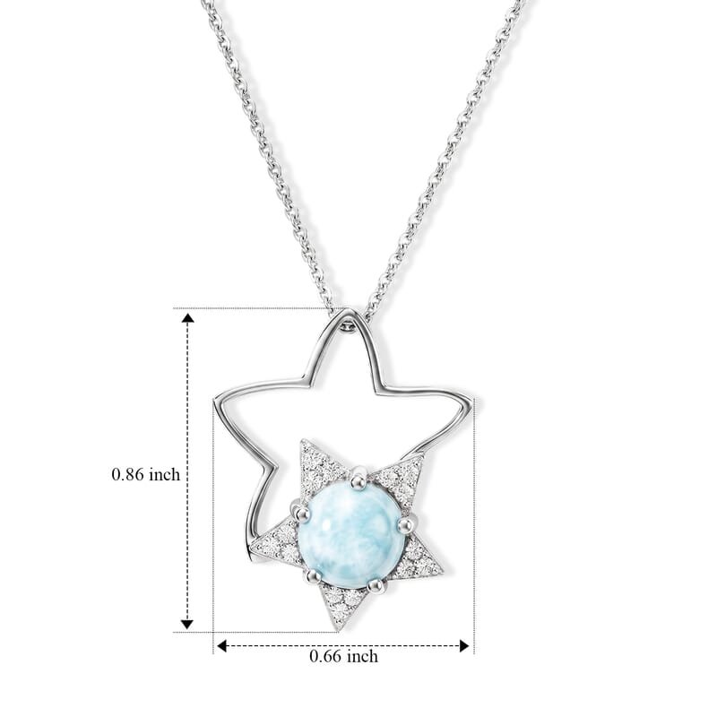 D'Joy Larimar and White Zircon 1.35 ctw Pendant Necklace in Rhodium Over Sterling Silver 20 Inches
