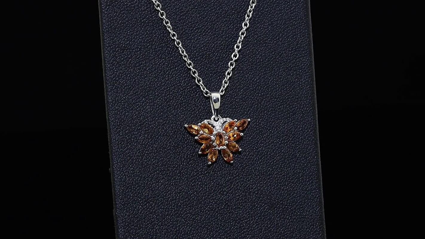 D'Joy Ratnapura Hessonite Garnet Pendant in Rhodium Over Sterling Silver with Stainless Steel Necklace (20 Inches) 1.10 ctw