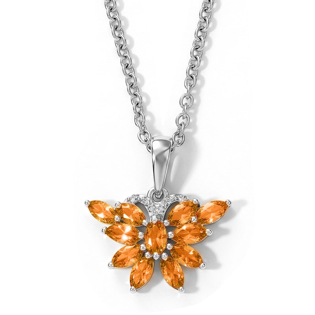 D'Joy Ratnapura Hessonite Garnet Pendant in Rhodium Over Sterling Silver with Stainless Steel Necklace (20 Inches) 1.10 ctw