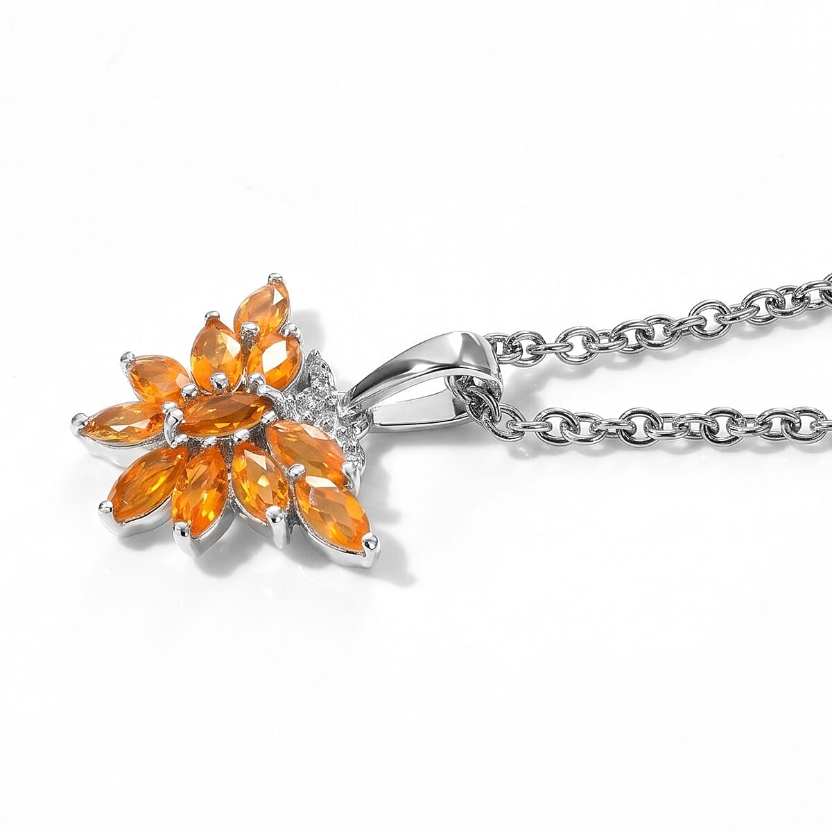 D'Joy Jalisco Fire Opal 0.60 ctw Pendant in Rhodium Over Sterling Silver with Stainless Steel Necklace 20 Inches