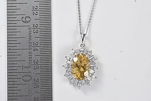 D'Joy Yellow Labradorite and Moissanite 6.60 ctw Pendant Necklace in Rhodium Over Sterling Silver 20 Inches