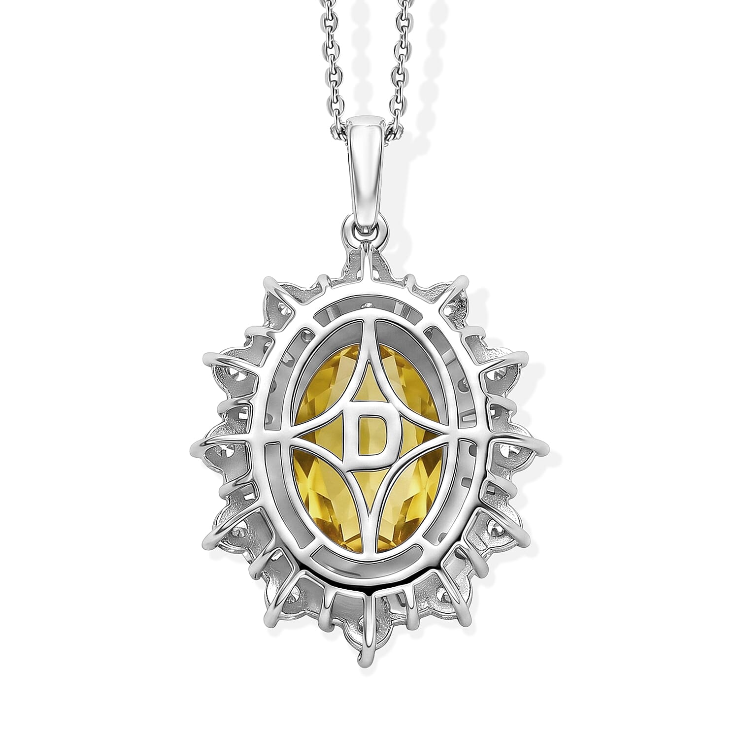 D'Joy Yellow Labradorite and Moissanite 6.60 ctw Dawn Empress Pendant Necklace in Rhodium Over Sterling Silver 20 Inches