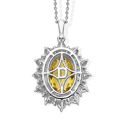 D'Joy Yellow Labradorite and Moissanite 6.60 ctw Dawn Empress Pendant Necklace in Rhodium Over Sterling Silver 20 Inches
