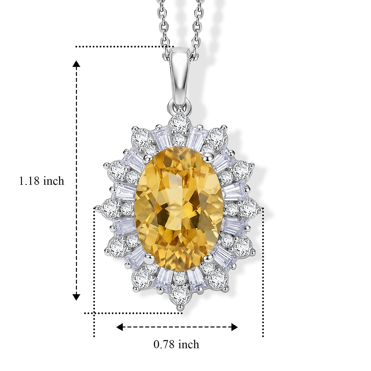 D'Joy Yellow Labradorite and Moissanite 6.60 ctw Dawn Empress Pendant Necklace in Rhodium Over Sterling Silver 20 Inches