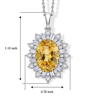D'Joy Yellow Labradorite and Moissanite 6.60 ctw Dawn Empress Pendant Necklace in Rhodium Over Sterling Silver 20 Inches
