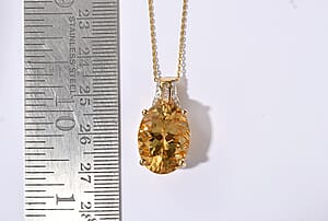 D'Joy Yellow Labradorite and Diamond 10.50 ctw Pendant Necklace in 18K Vermeil Yellow Gold Over Sterling Silver 20 Inches