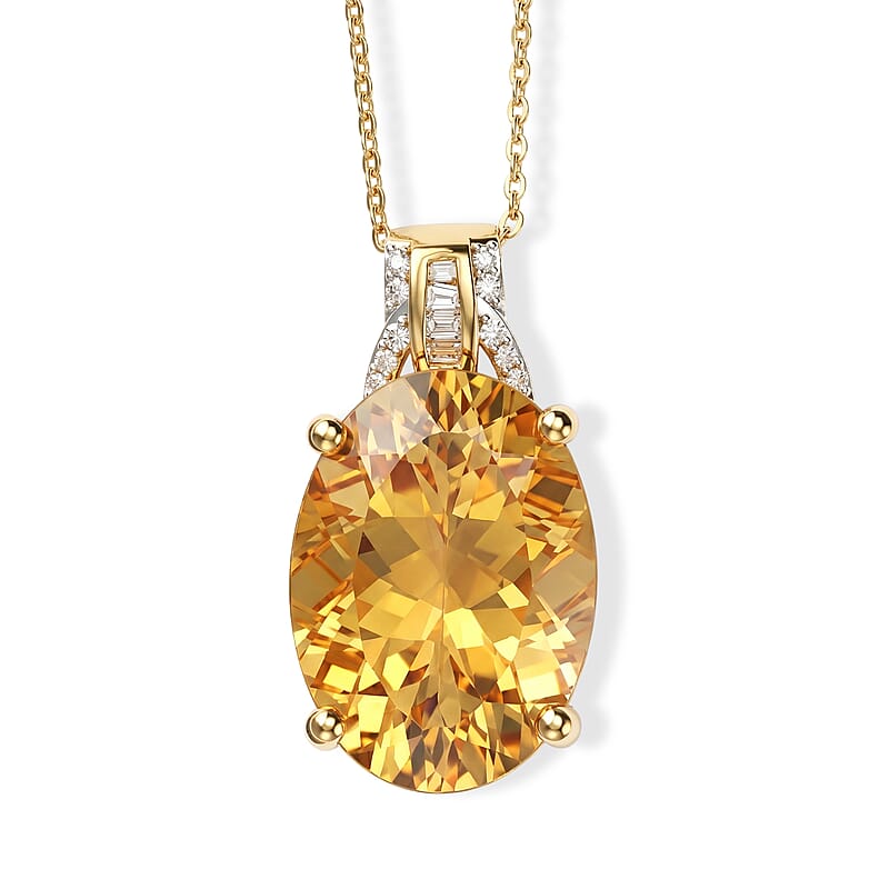 D'Joy Yellow Labradorite and Diamond 11.50 ctw Sunrise Oval Pendant Necklace in 18K Vermeil Yellow Gold Over Sterling Silver 20 Inches