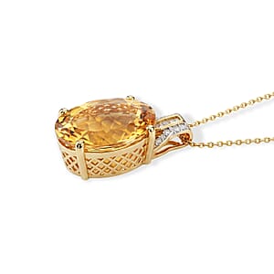 D'Joy Yellow Labradorite, Diamond Pendant Necklace (20 Inches) in 18K Vermeil YG Over Sterling Silver 11.50 ctw