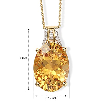 D'Joy Yellow Labradorite and Diamond 11.50 ctw Sunrise Oval Pendant Necklace in 18K Vermeil Yellow Gold Over Sterling Silver 20 Inches