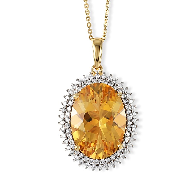 D'Joy Yellow Labradorite and Moissanite 12.20 ctw Golden Dawn Halo Pendant Necklace in 18K Vermeil Yellow Gold Over Sterling Silver 20 Inches