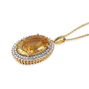 D'Joy Yellow Labradorite and Moissanite 11.20 ctw Pendant Necklace in 18K Vermeil Yellow Gold Over Sterling Silver 20 Inches