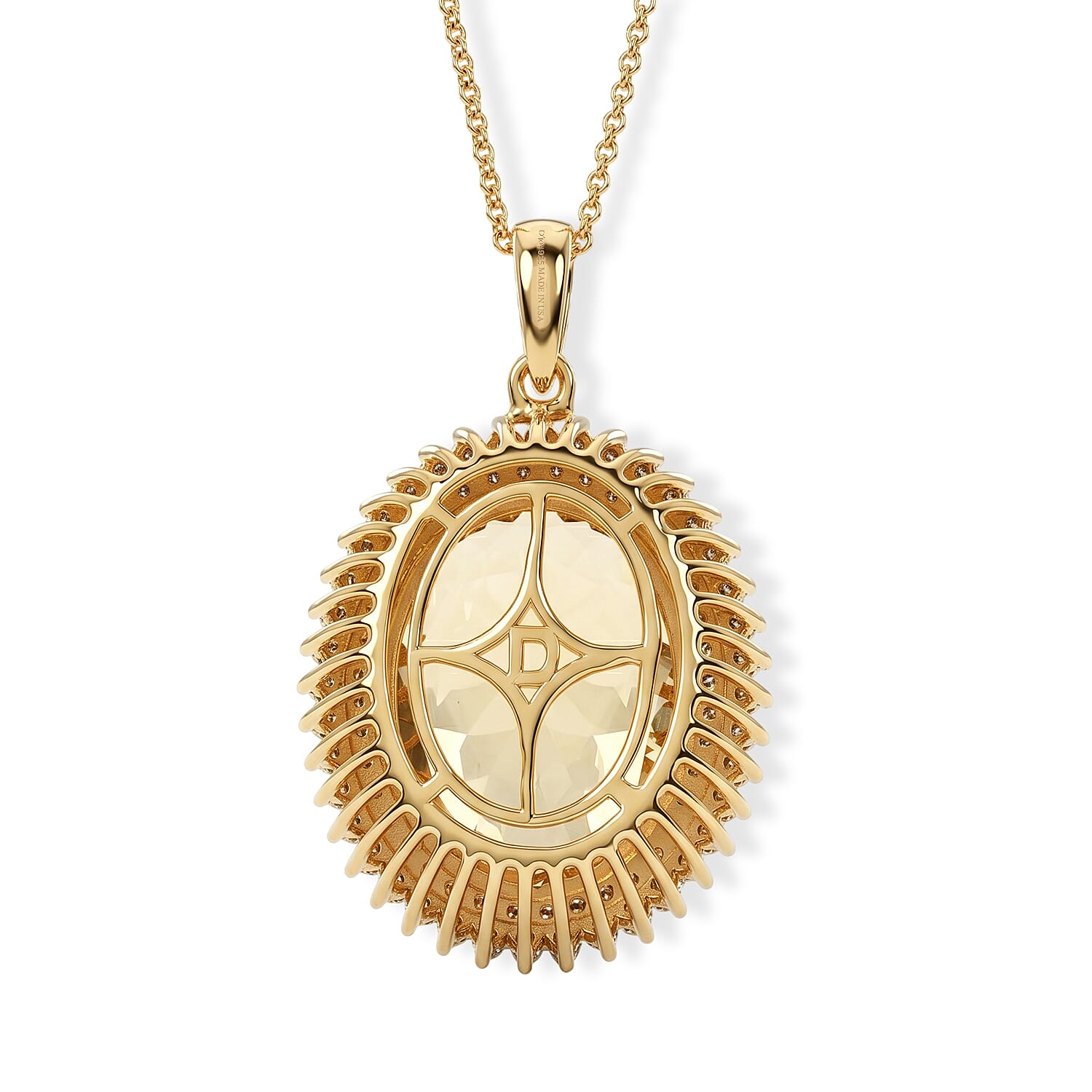 D'Joy Yellow Labradorite and Moissanite 12.20 ctw Golden Dawn Halo Pendant Necklace in 18K Vermeil Yellow Gold Over Sterling Silver 20 Inches