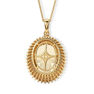 D'Joy Yellow Labradorite and Moissanite 12.20 ctw Golden Dawn Halo Pendant Necklace in 18K Vermeil Yellow Gold Over Sterling Silver 20 Inches