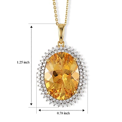 D'Joy Yellow Labradorite and Moissanite 12.20 ctw Golden Dawn Halo Pendant Necklace in 18K Vermeil Yellow Gold Over Sterling Silver 20 Inches