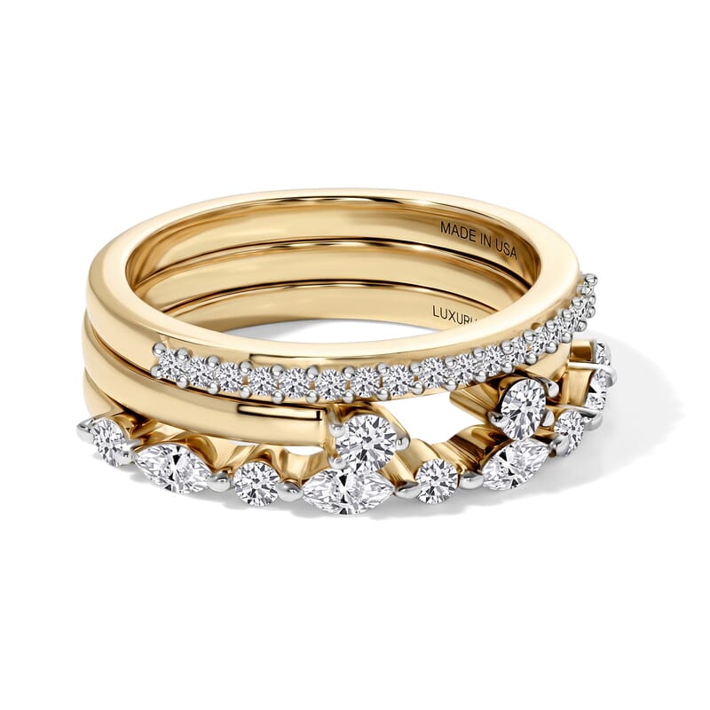 Luxuriant Lab Grown Diamond G-H SI 0.75 ctw Set of 3 Stackable Ring in 18K Vermeil Yellow Gold Over Sterling Silver (Size 5.0)